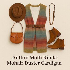 Anthropologie Moth Rinda Knit Mohair Ombré Rainbow Longline Duster Cardigan XS-M
